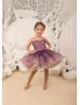 Beaded Purple Tulle Knee Length Keyhole Back Flower Girl Dress Beaded Purple Tulle Knee Length Keyhole Back Flower Girl Dress